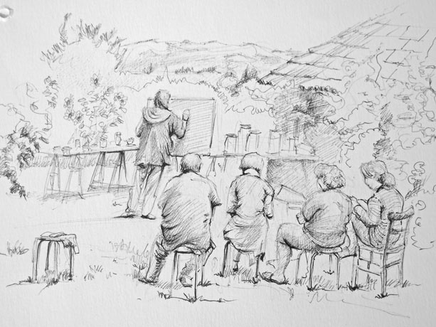un cours à Lucante dessin de Michel Giboz
